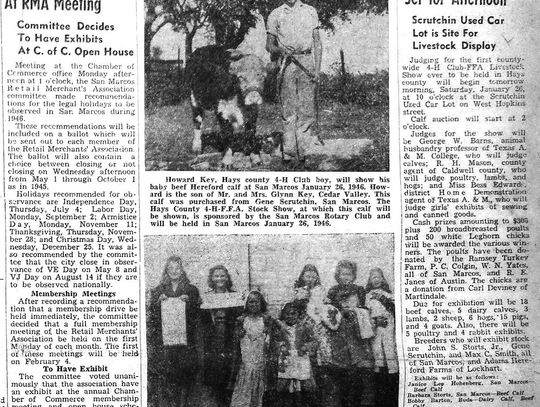 File photo The January 25, 1946 issue of the San Marcos Daily Record showcases the first annual 4-H, FFA livestock show including prize winning apron and pillow cases of Lucia Villarrial, of Wimberley.
