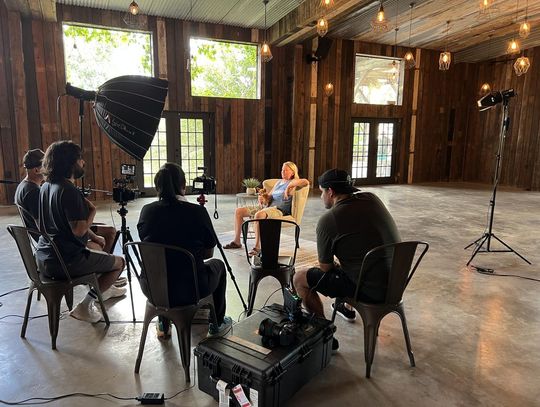 PHOTO BY LAURIE ANDERSON Local veteran Lynn Krug participates in a one year follow-up interview with the Healing Heroes film crew at Vista West Ranch.