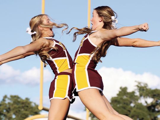 The Dripping Springs HS cheer squad demonstrates just how athletic their sport is as JV cheerleaders