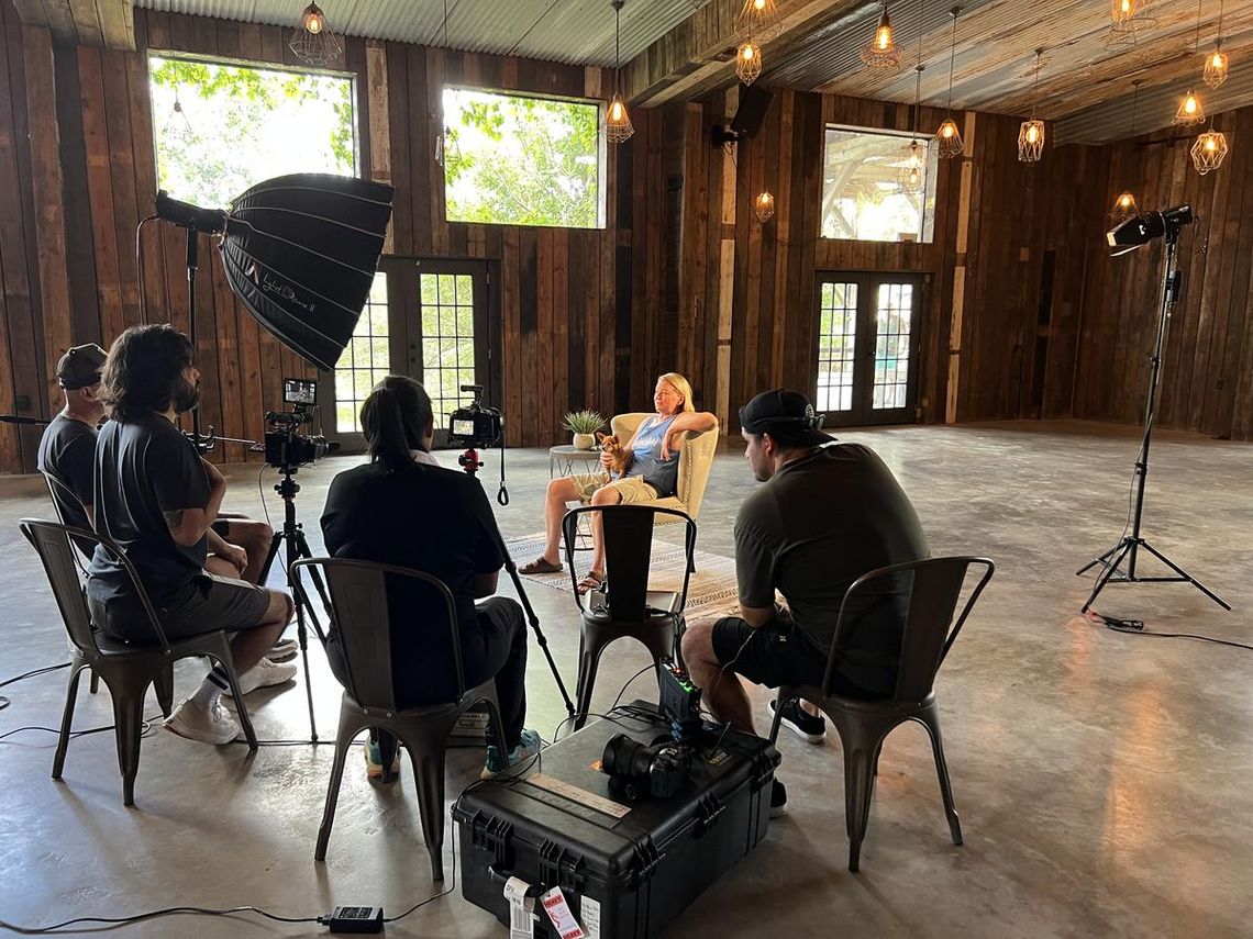 PHOTO BY LAURIE ANDERSON Local veteran Lynn Krug participates in a one year follow-up interview with the Healing Heroes film crew at Vista West Ranch.