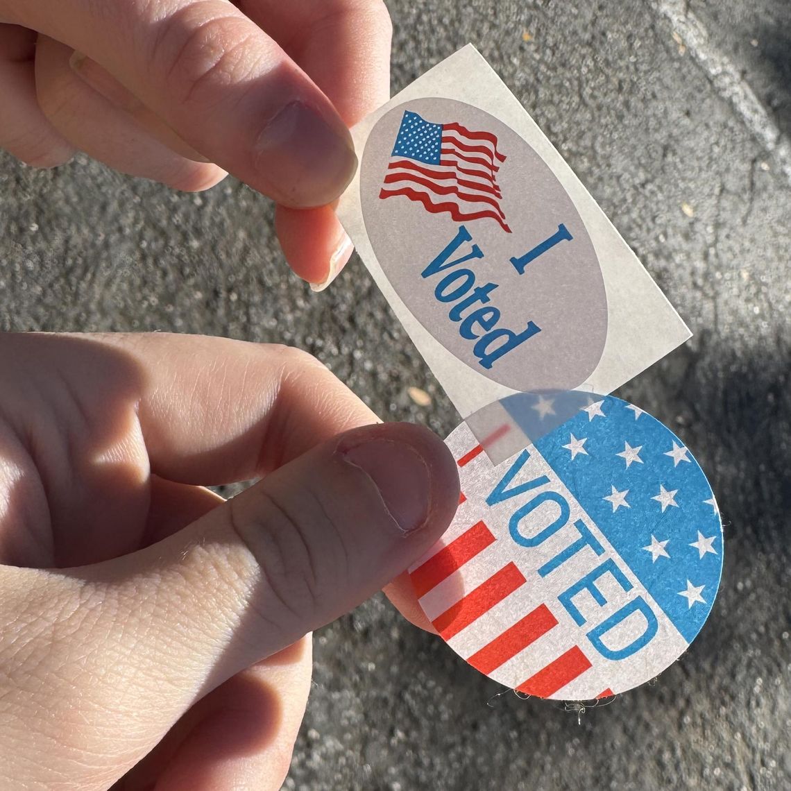 One in five Hays County voters cast ballots in November election PHOTO BY AUSTIN HAFFELFINGER Two Hays County residents show off their “I Voted” stickers.