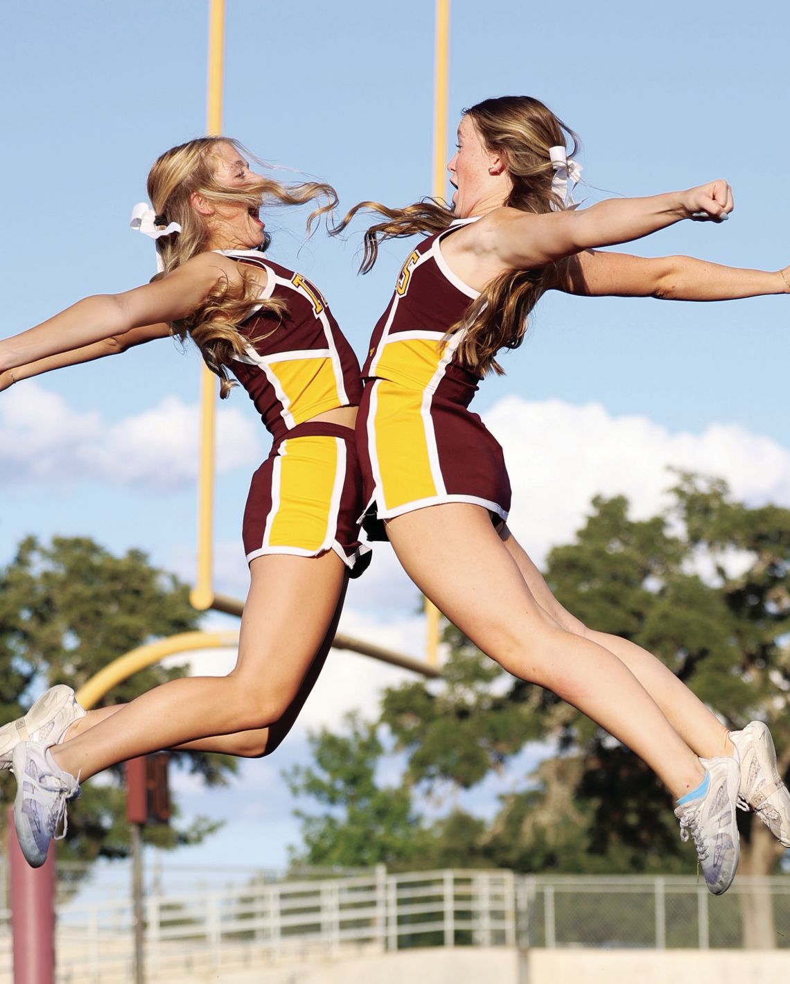 The Dripping Springs HS cheer squad demonstrates just how athletic their sport is as JV cheerleaders