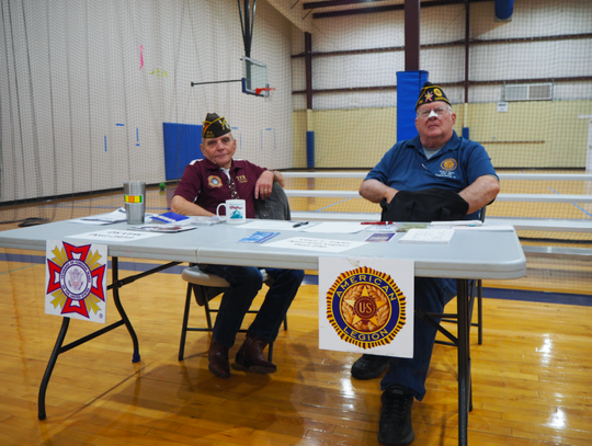 Ronnie (Shorty) Barnett and Gary Hale manned the VFW and American Legion table, which contained information on various veterans’ benefits and support organizations.