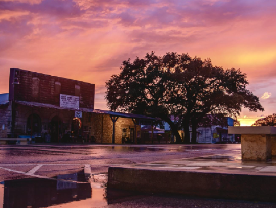 Mercer Street after a thunderstorm at sunset.