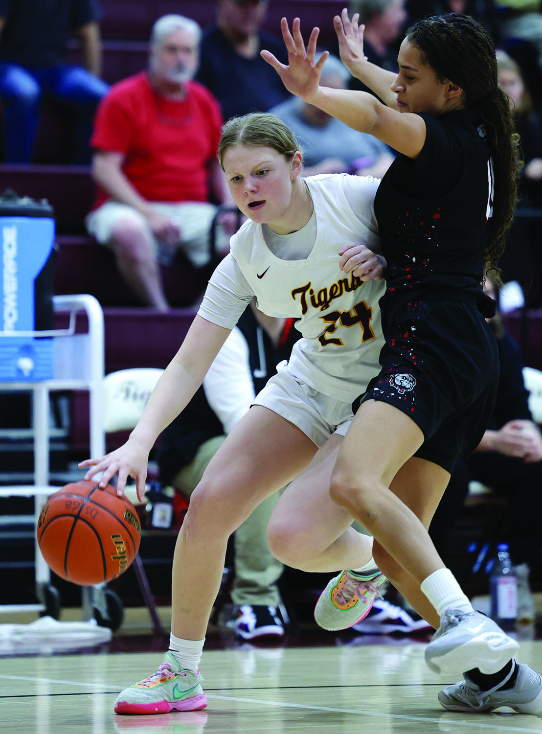 PHOTO BY VINCE CURLETTA Camille Brown (#24) battles for position with a Bowie...