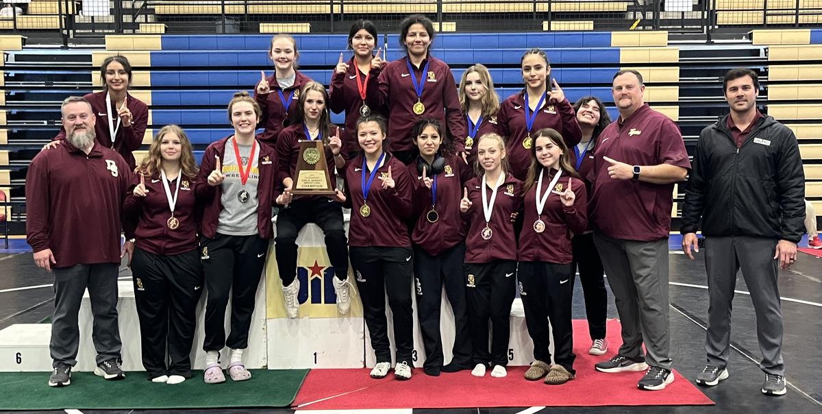 The varsity girls wrestling team won their second consecutive championship.