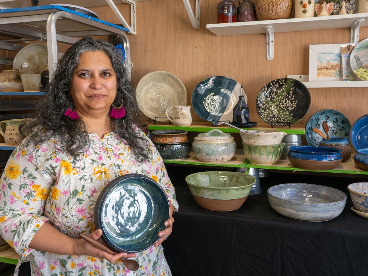PHOTO BY DAVE WILSON Sheetal Kulkarni shows her pottery at her studio on Nutt...